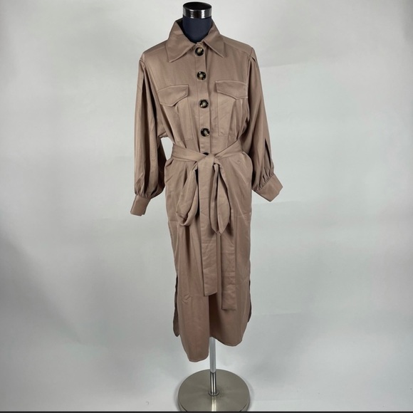 Balloon Sleeve Button Front Midi Dress - Picture 4 of 15